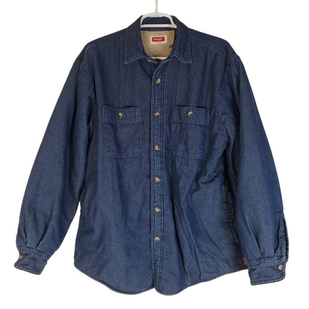 Wrangler Sherpa Lined Denim Shirt Jacket Shacket M Medium Blue